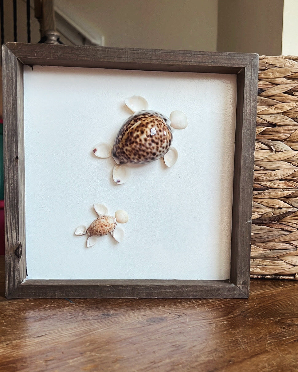 Mama and Baby Seashell Turtle Art