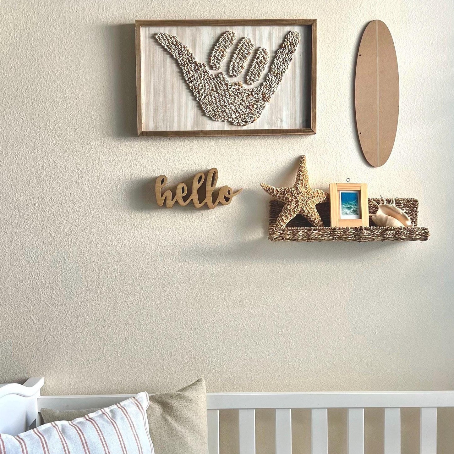 Seashell Shaka Sign Wall Art | Beach Inspired Coastal Decor | Handmade Surf Vibe Frame