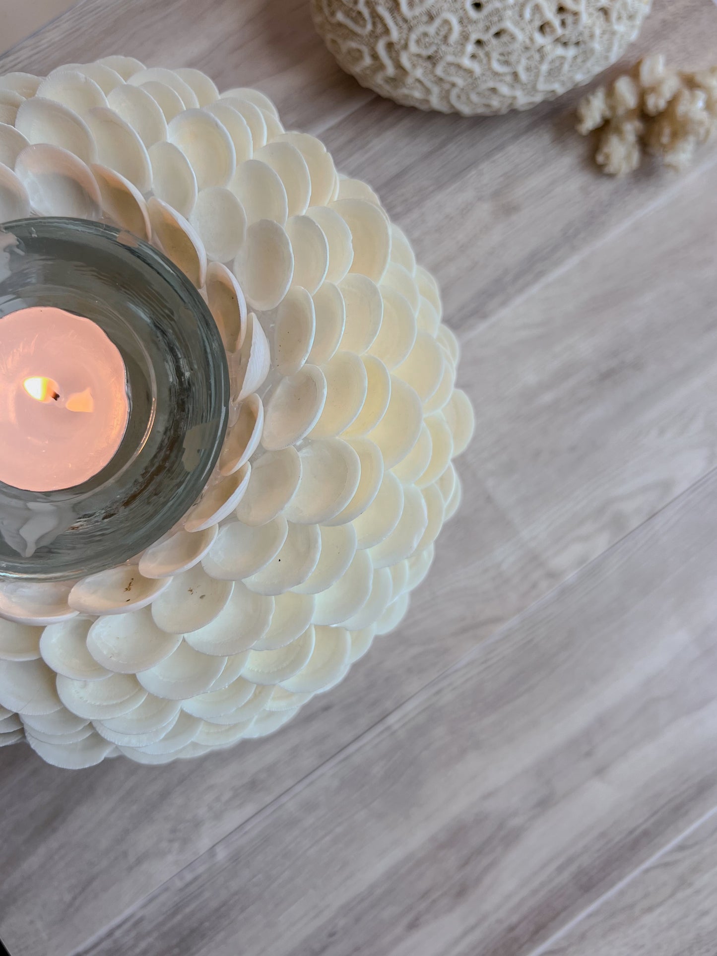 Delicate White Seashell Tealight Centerpiece | Seashell Candle Votive