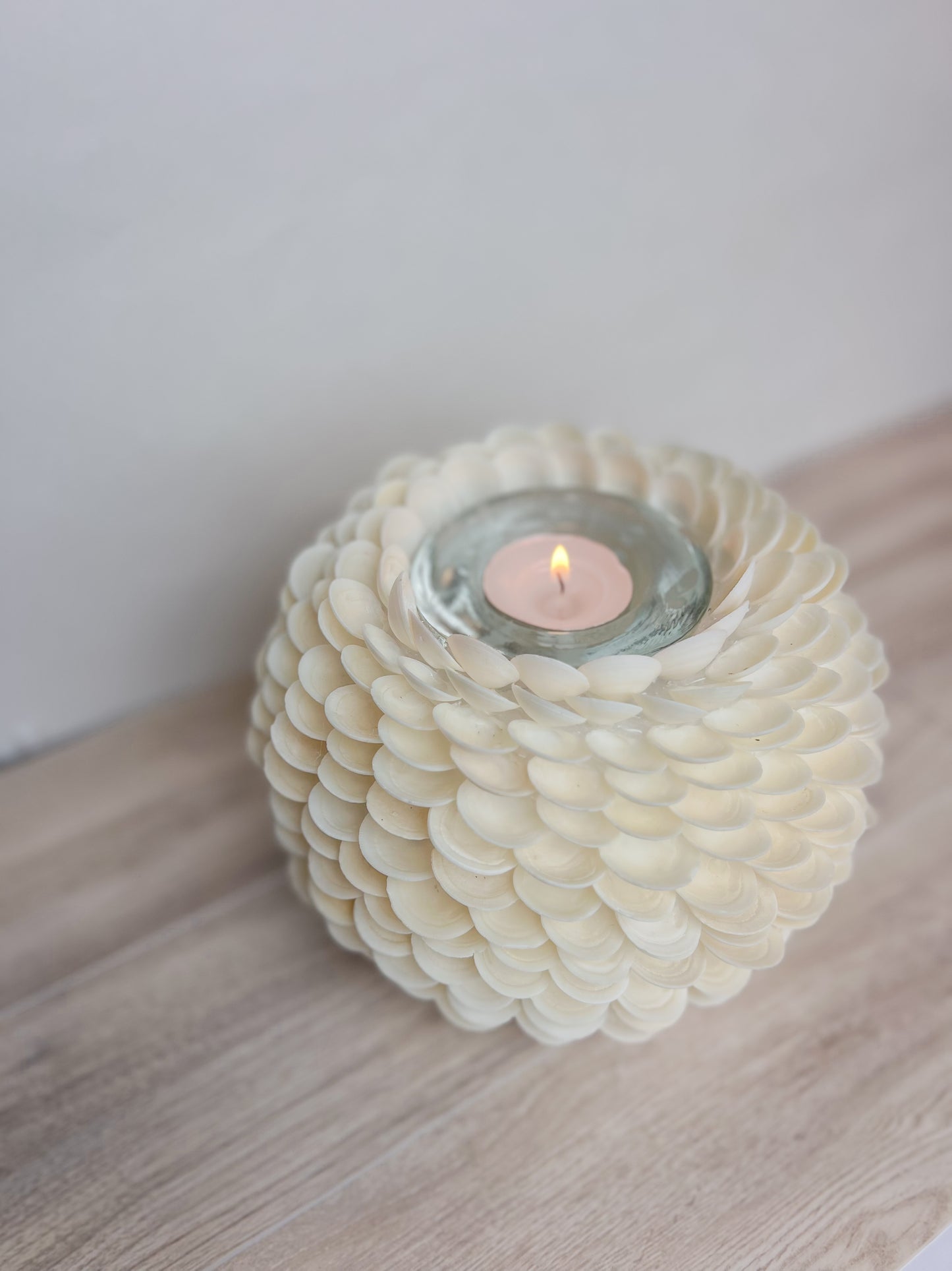 Delicate White Seashell Tealight Centerpiece | Seashell Candle Votive