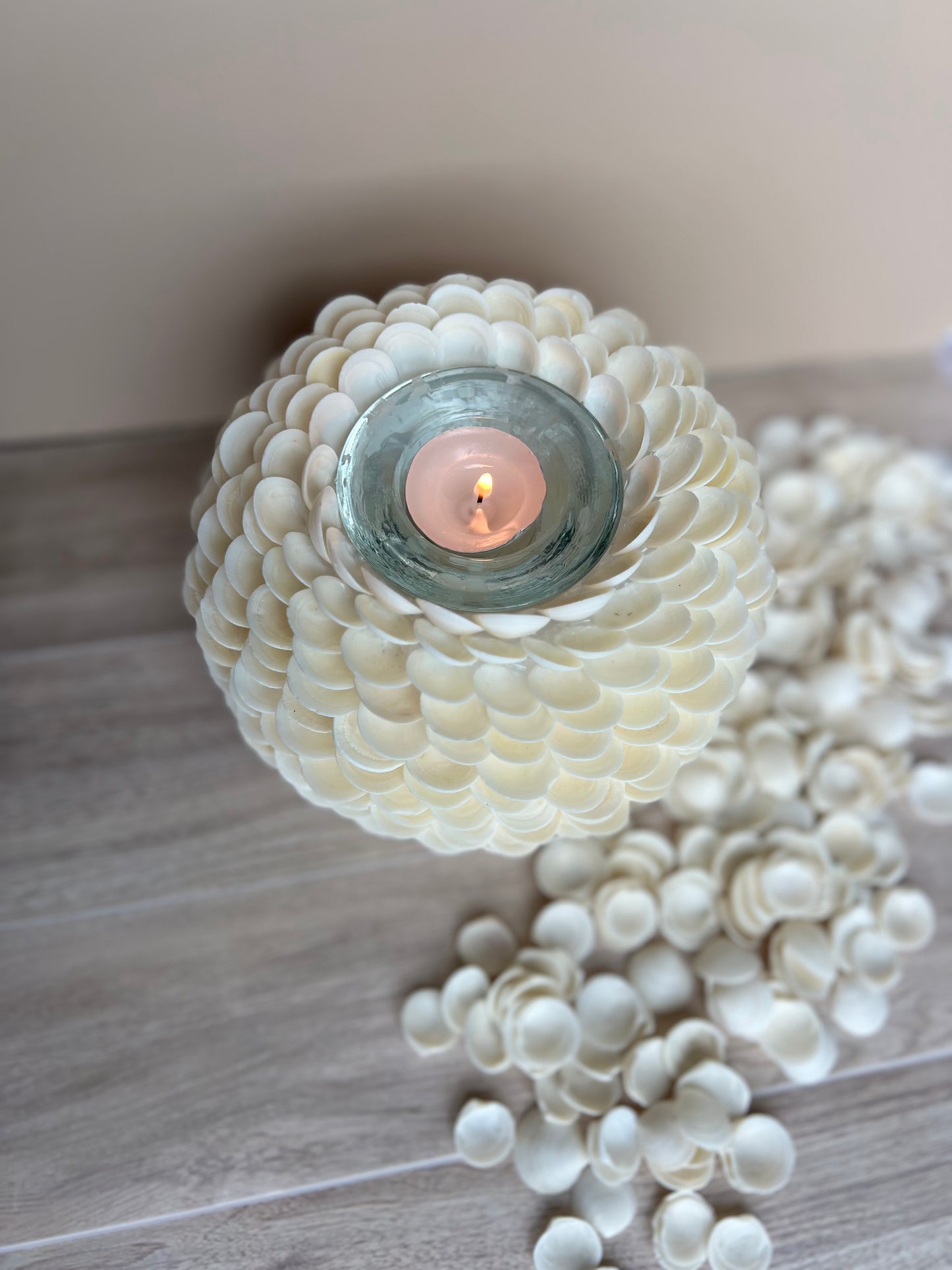 Delicate White Seashell Tealight Centerpiece | Seashell Candle Votive
