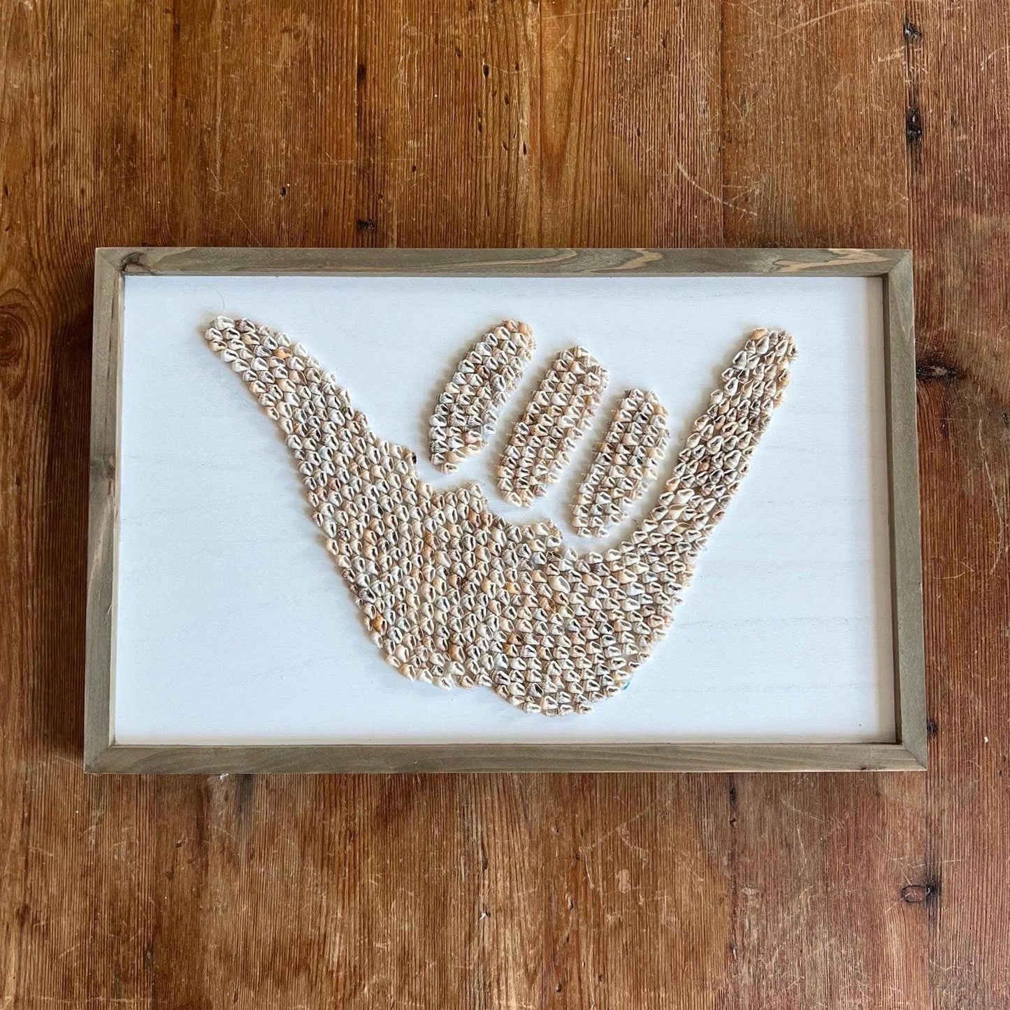 Seashell Shaka Sign Wall Art | Beach Inspired Coastal Decor | Handmade Surf Vibe Frame