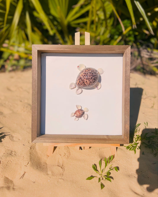 Mama and Baby Seashell Turtle Art